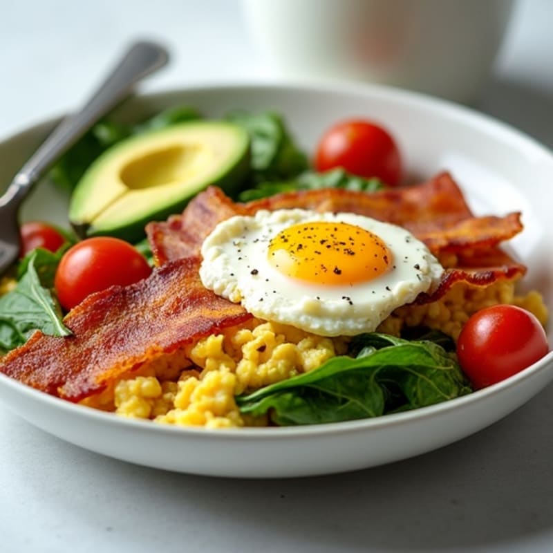 Crispy Turkey Bacon and Egg White Scramble with Cottage Cheese