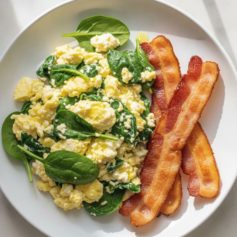 Cottage Cheese Scramble with Spinach and Turkey Bacon