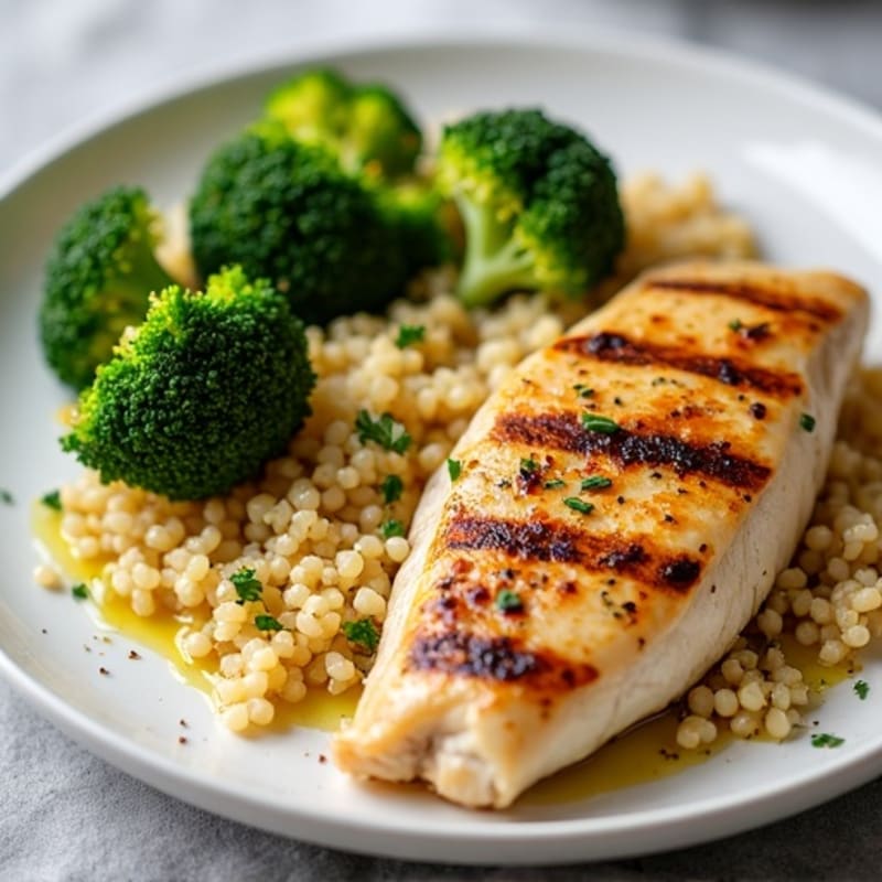 Grilled Chicken Breast with Quinoa and Roasted Broccoli