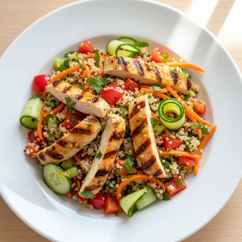 Grilled Chicken and Quinoa Salad with Crunchy Vegetables