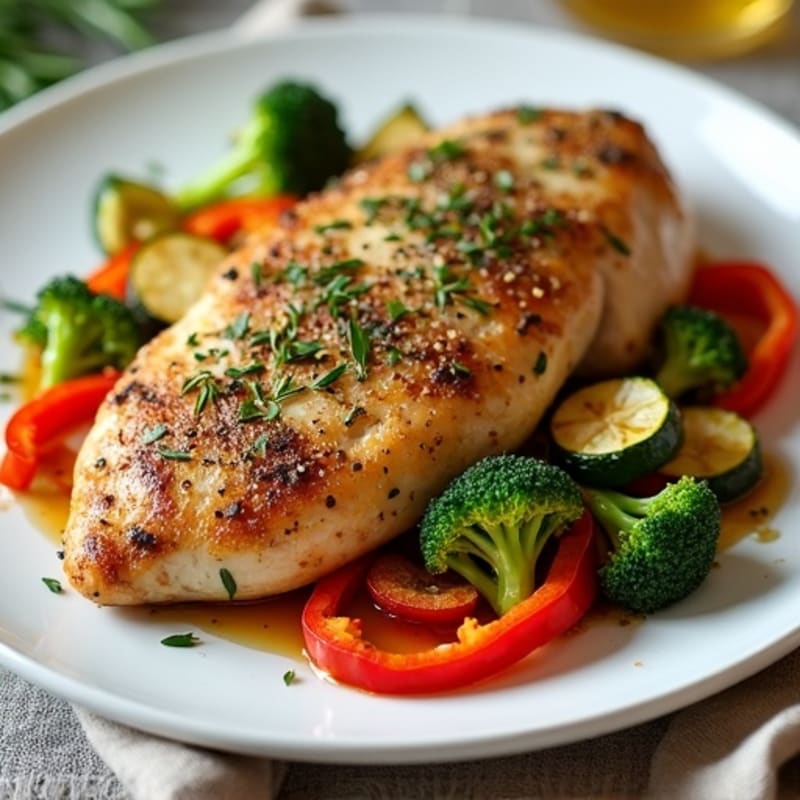 Herb-Crusted Pan Seared Chicken with Roasted Vegetables