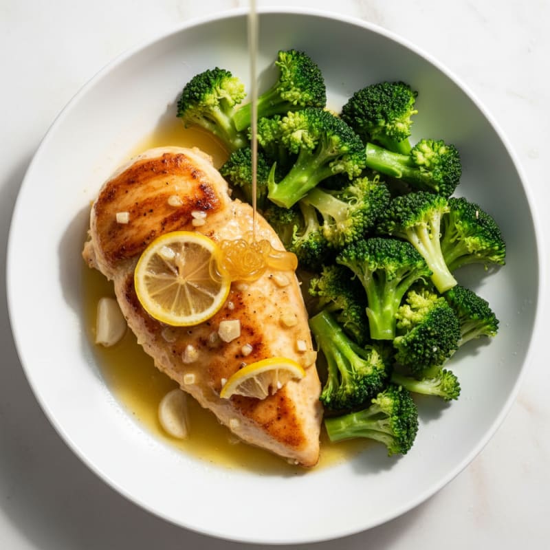 Lemon Garlic Pan Seared Chicken with Steamed Broccoli