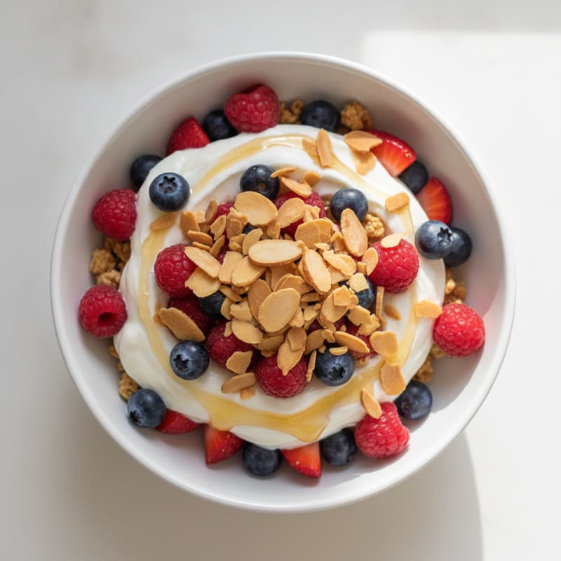 Creamy Greek Yogurt Parfait with Mixed Berries and Toasted Almonds