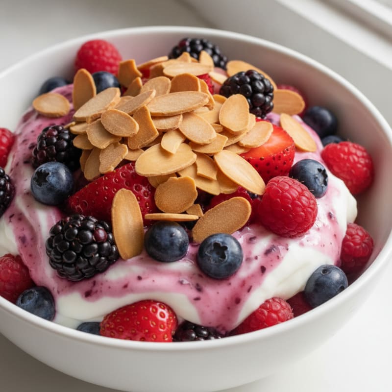 Greek Yogurt Protein Parfait with Mixed Berries and Almonds