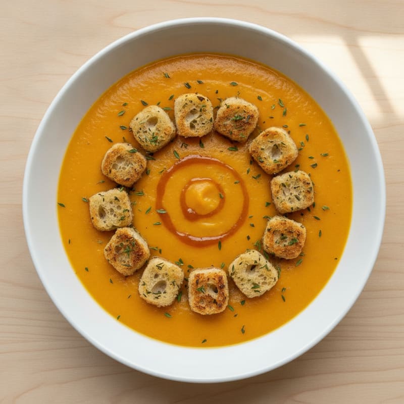 Silky Sweet Potato Soup with Herb Croutons