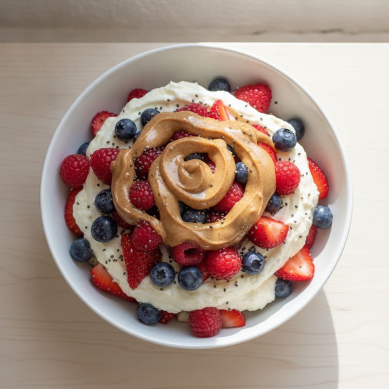 Greek Yogurt Protein Parfait with Mixed Berries and Almond Butter
