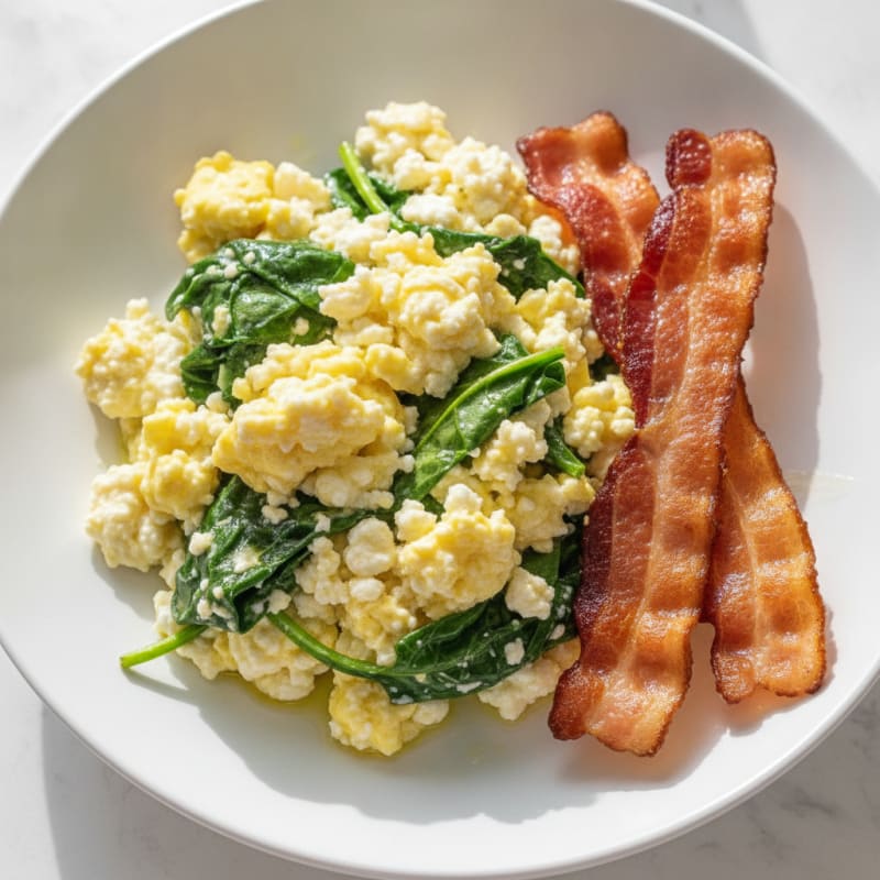 Cottage Cheese Scramble with Spinach and Turkey Bacon