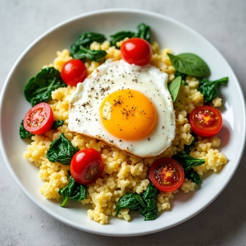 Egg White and Spinach Scramble with Cottage Cheese and Cherry Tomatoes