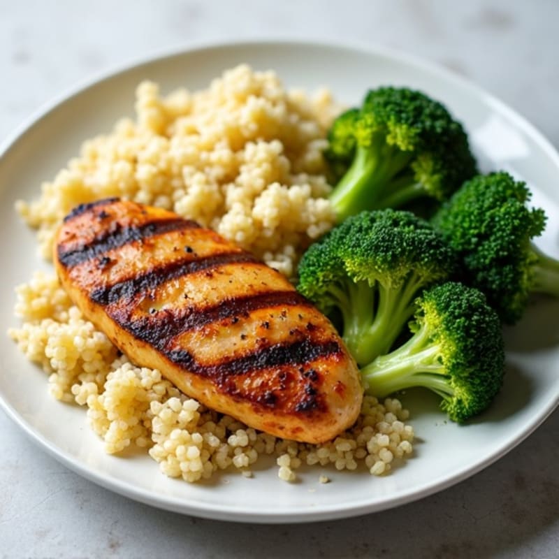 Grilled Chicken Breast with Quinoa and Steamed Broccoli