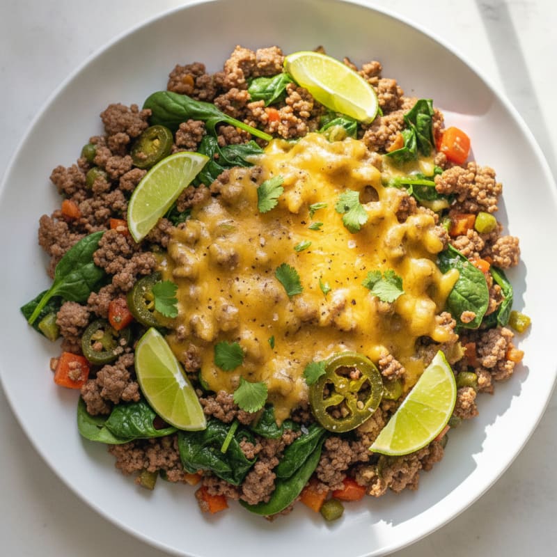 Ground Beef Skillet with Spinach and Lime
