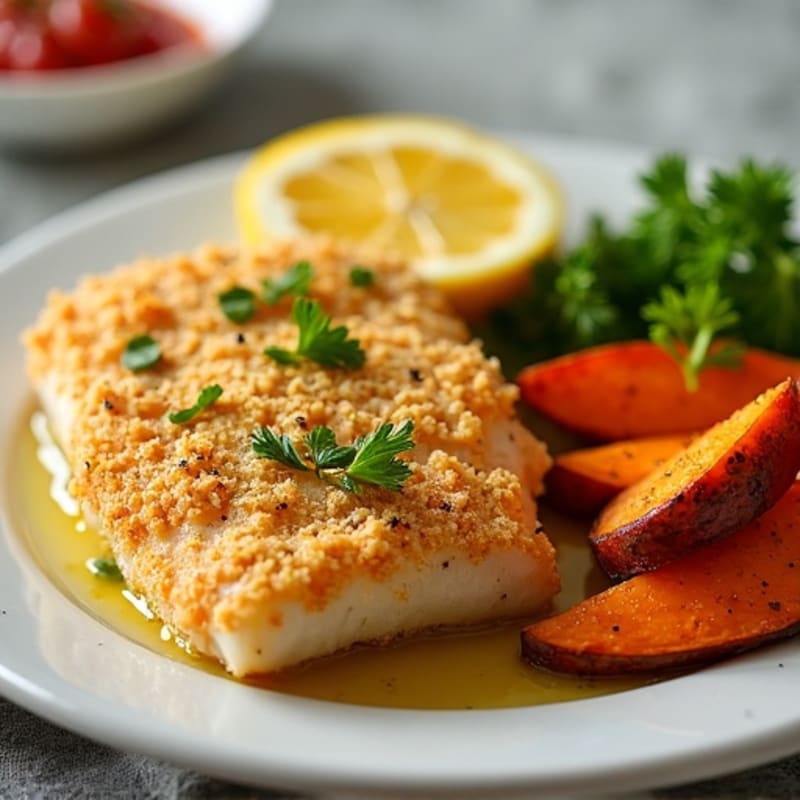 Crispy Baked Cod with Seasoned Sweet Potato Wedges