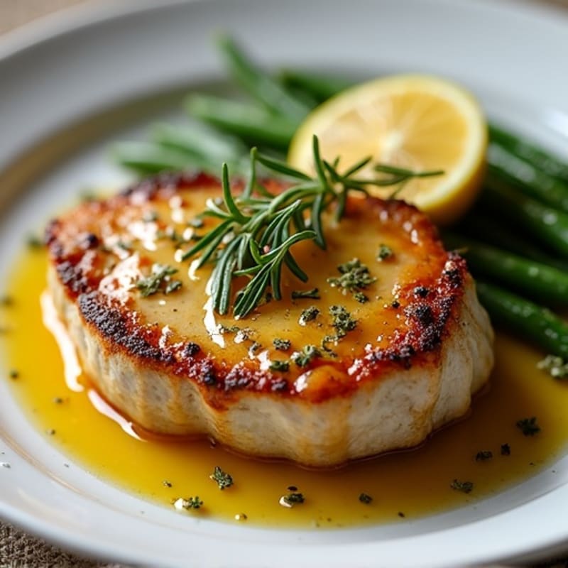 Herb-Crusted Pan Seared Pork Chops with Garlic Butter Sauce