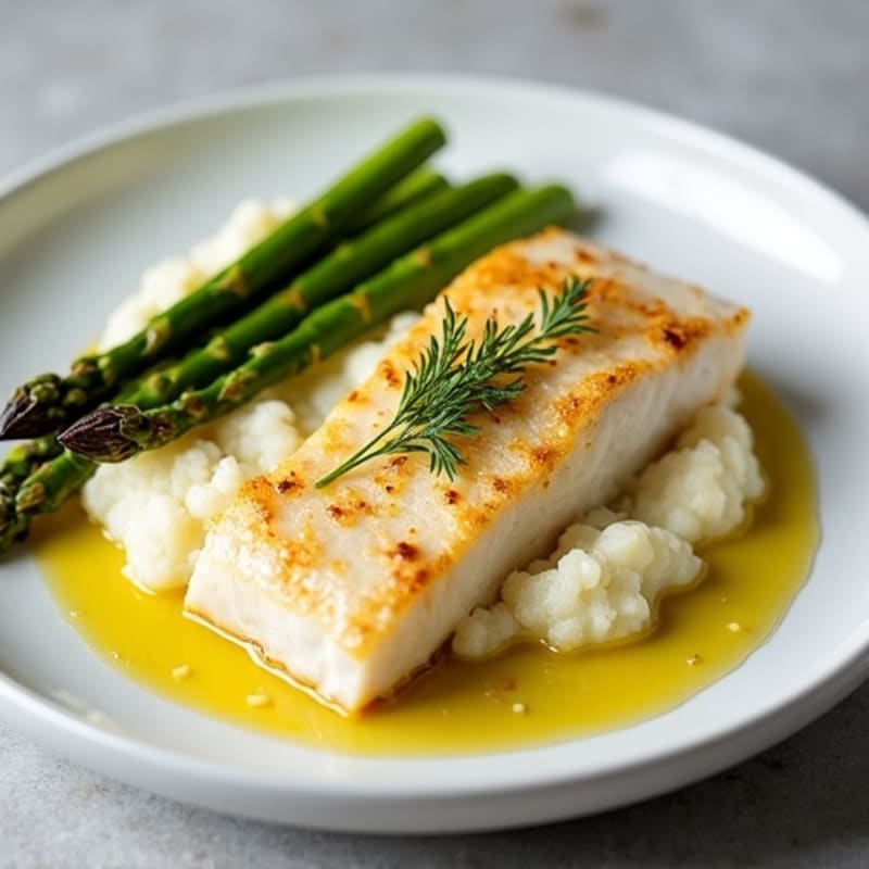 Baked Cod with Roasted Asparagus and Cauliflower Mash