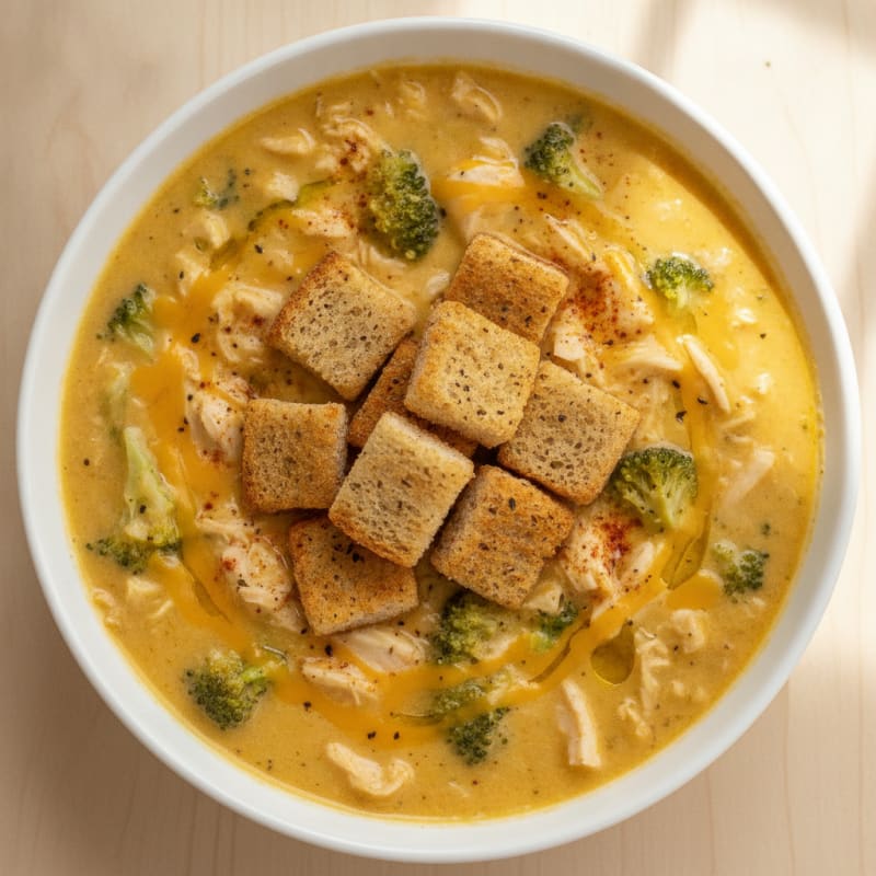 Broccoli Cheddar Soup with Toasted Croutons