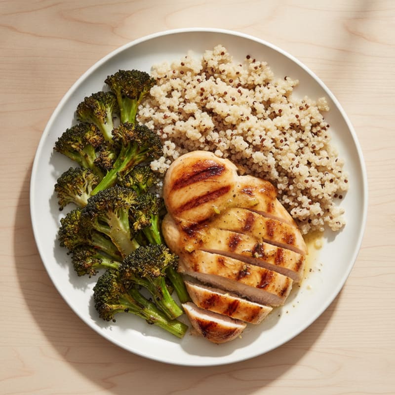 Grilled Chicken Breast with Quinoa and Roasted Broccoli