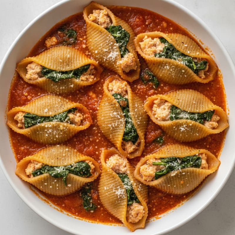 Spinach Ricotta Stuffed Shells with Marinara