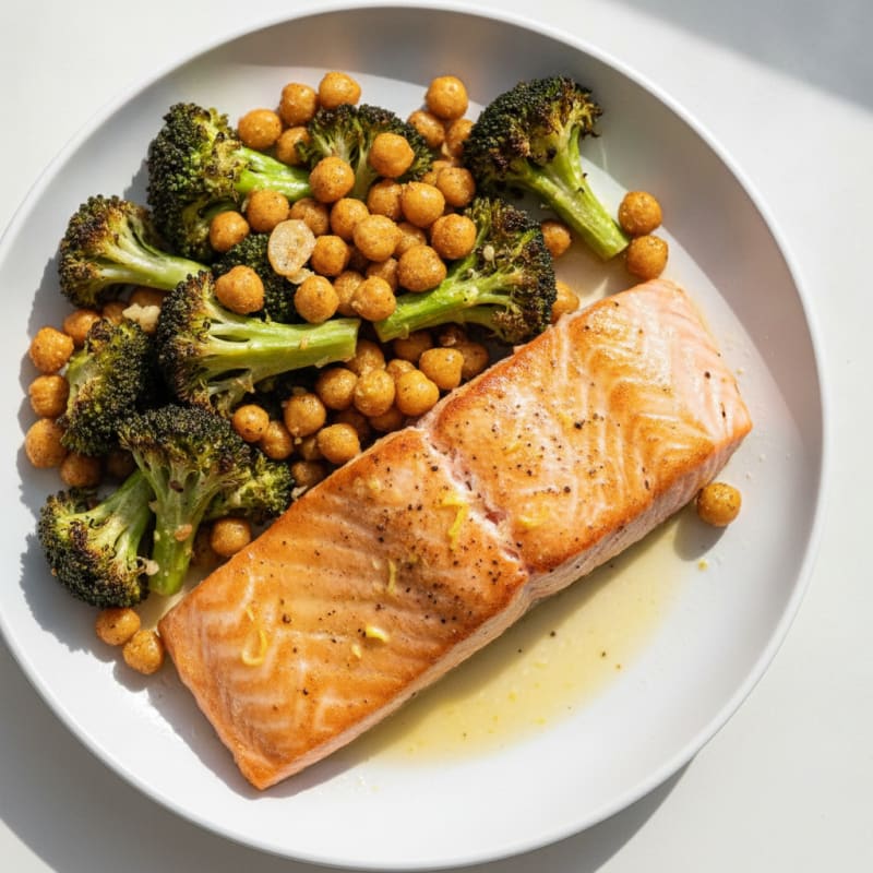 Seared Salmon with Roasted Broccoli and Chickpeas