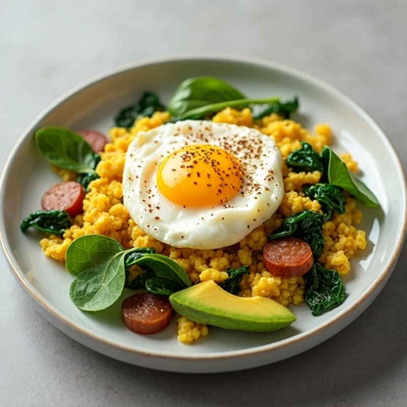 Egg White and Turkey Sausage Scramble with Spinach