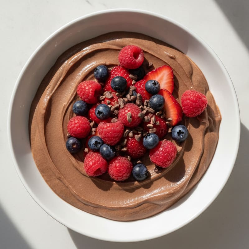 Silky Chocolate Protein Yogurt Bowl with Berries