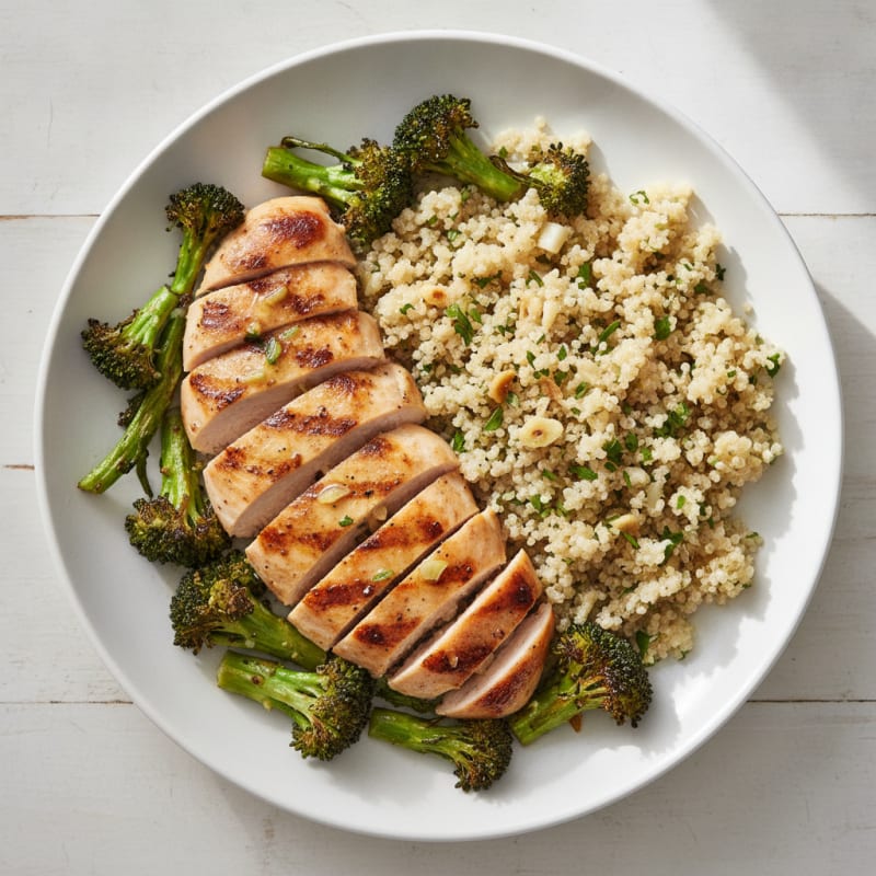 Grilled Chicken Breast with Quinoa and Roasted Broccoli