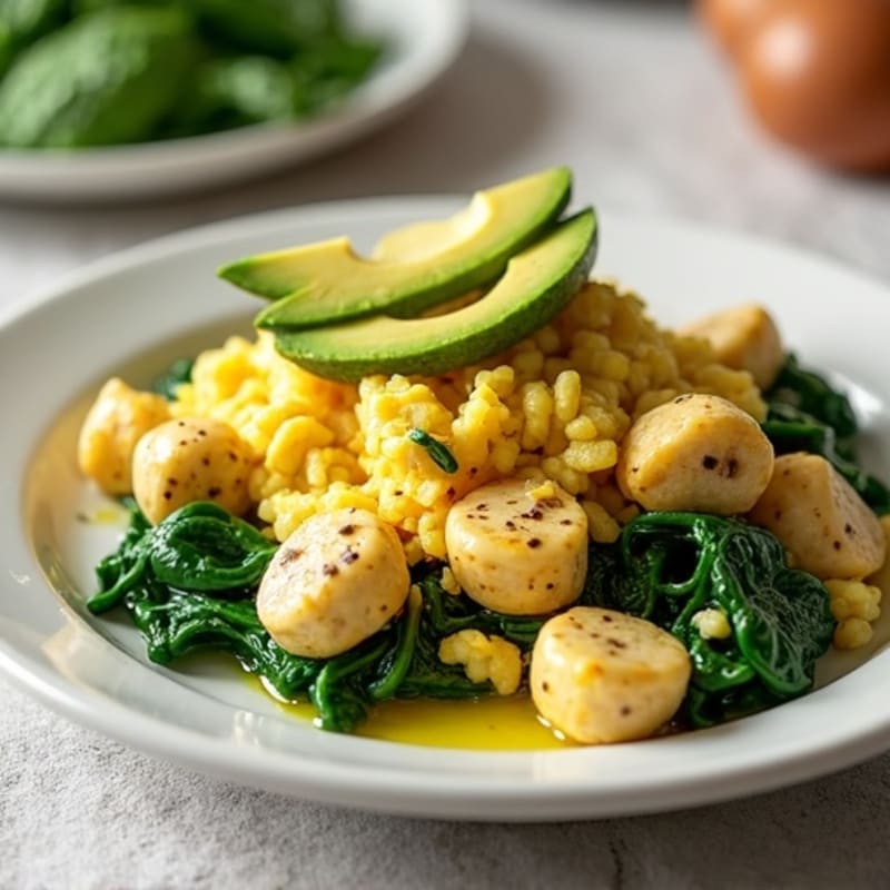 Egg White Scramble with Turkey Sausage and Spinach