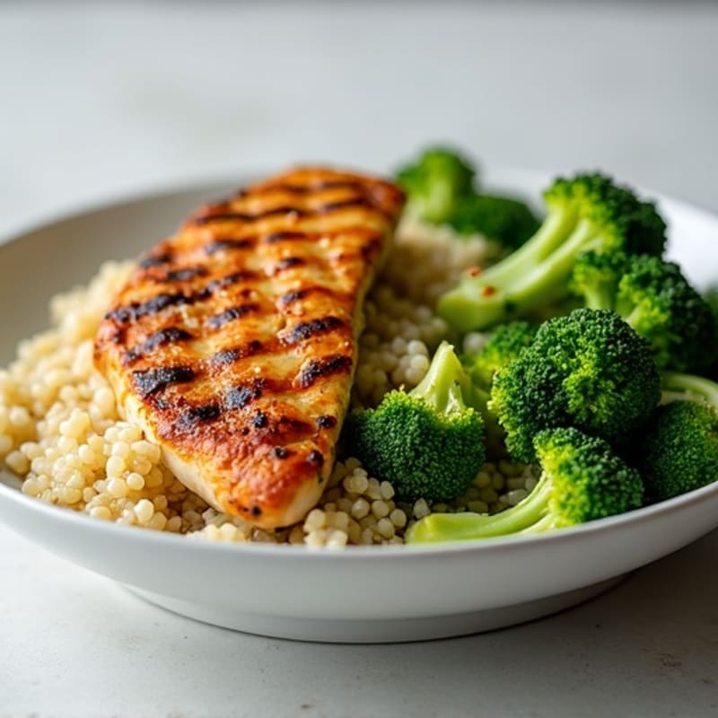 Grilled Chicken Breast with Quinoa and Steamed Broccoli