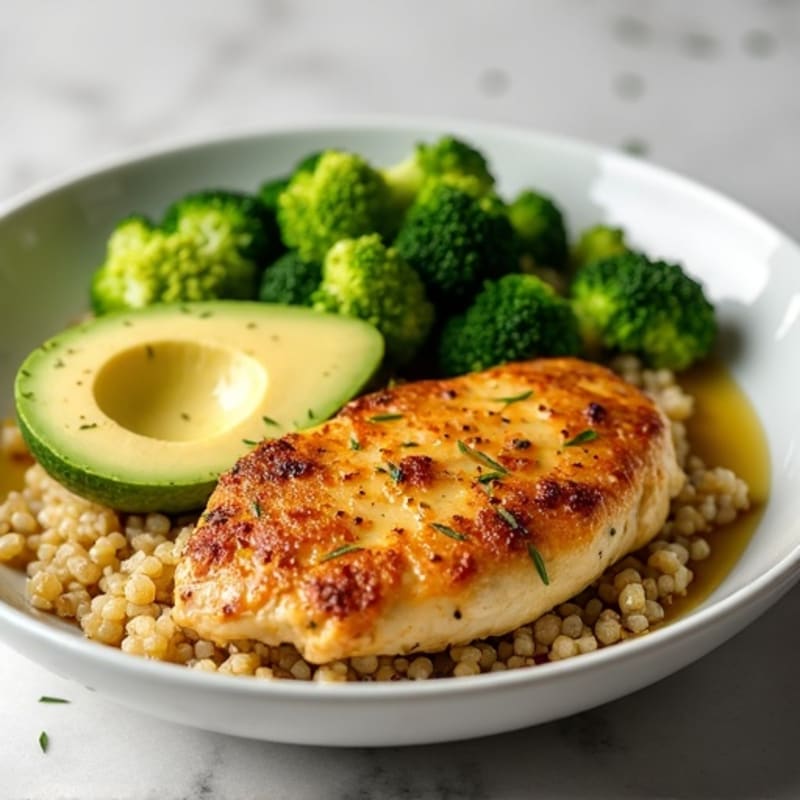Seared Lemon Garlic Chicken with Steamed Broccoli and Quinoa