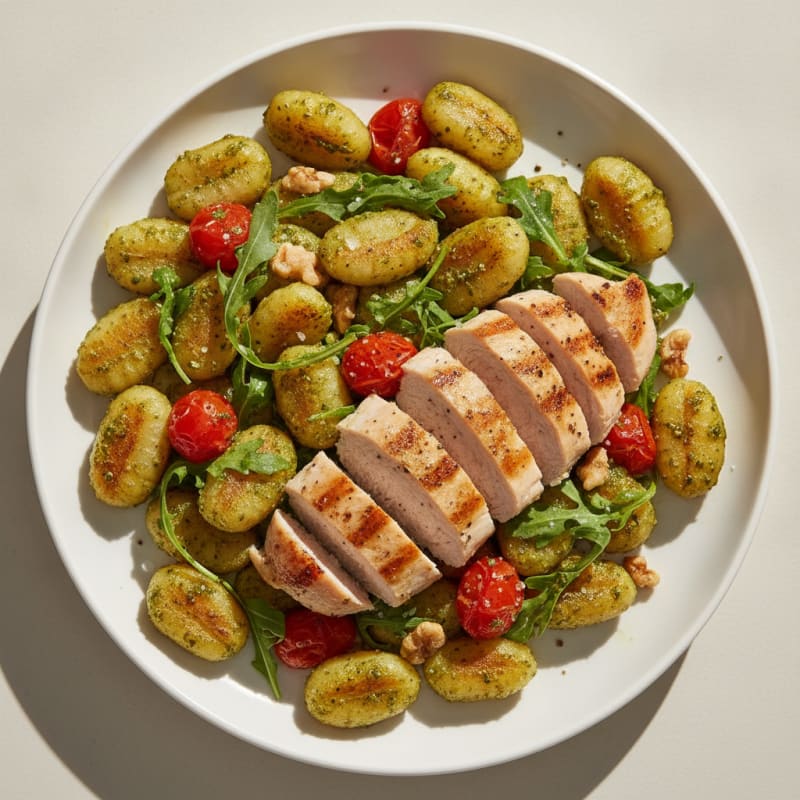 Gnocchi with Arugula Pesto and Cherry Tomatoes