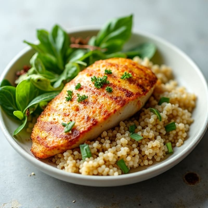 Steamed Chicken with Fluffy Quinoa and Fresh Greens