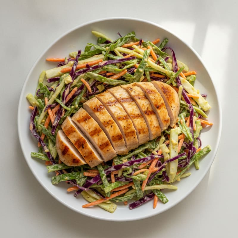 Grilled Chicken Breast with Crunchy Cabbage Slaw