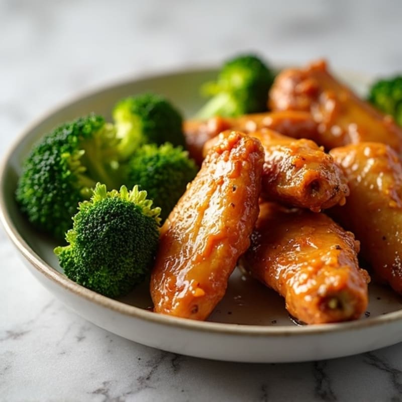 Crispy Baked Honey Garlic Chicken Wings with Roasted Broccoli