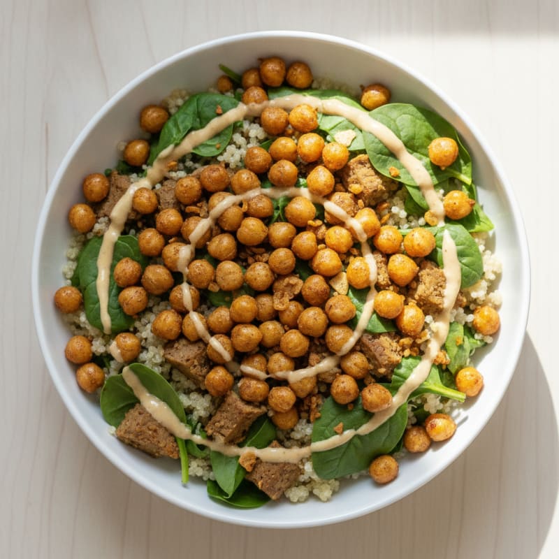 Crispy Chickpea and Quinoa Power Bowl with Lemon-Tahini Dressing