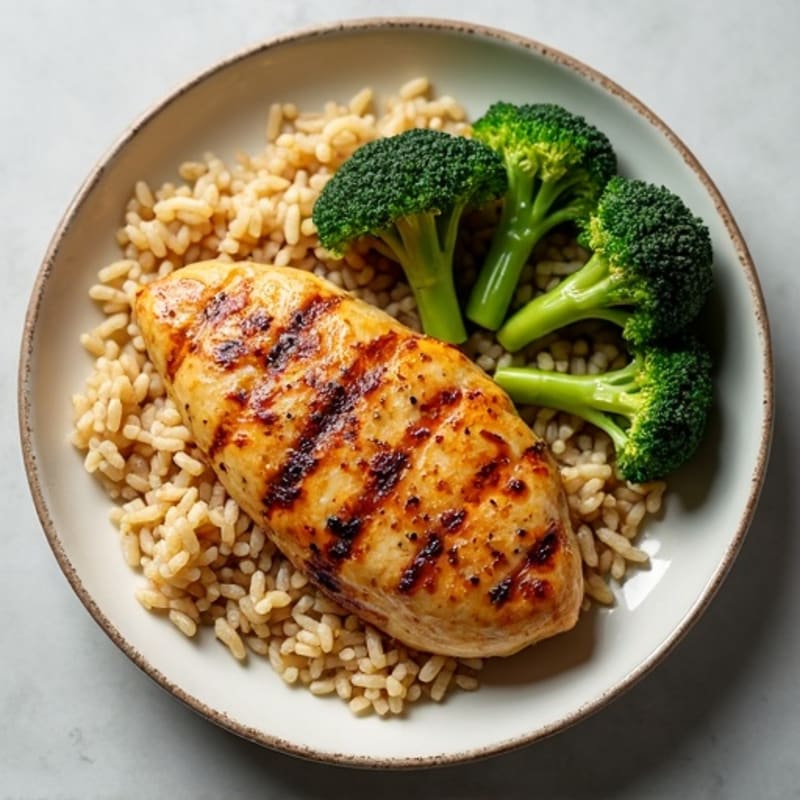 Grilled Chicken Breast with Brown Rice and Roasted Broccoli