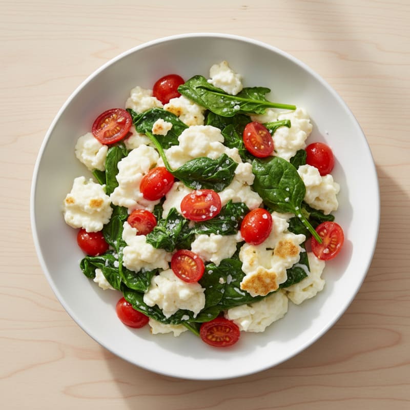 Egg White and Spinach Scramble with Cherry Tomatoes