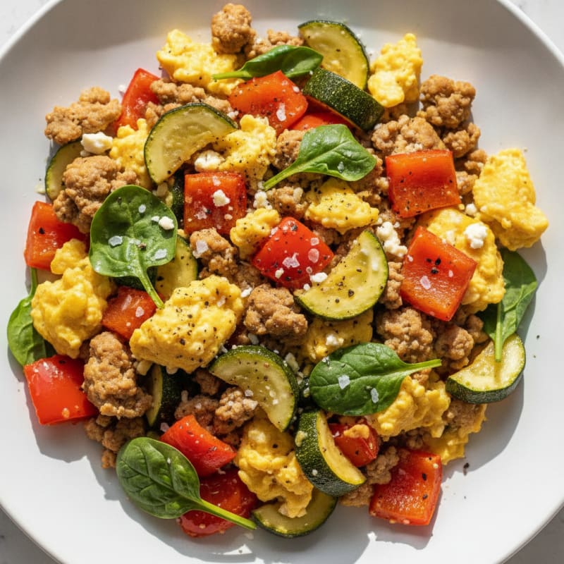 Hearty Scrambled Eggs with Roasted Vegetables