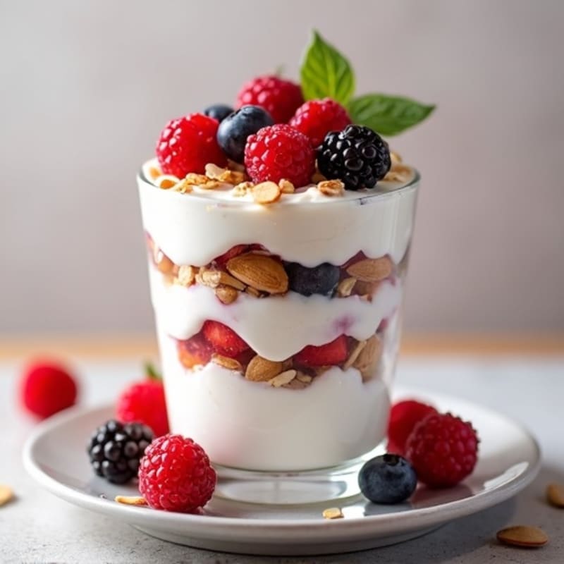 Greek Yogurt Protein Parfait with Mixed Berries and Almonds