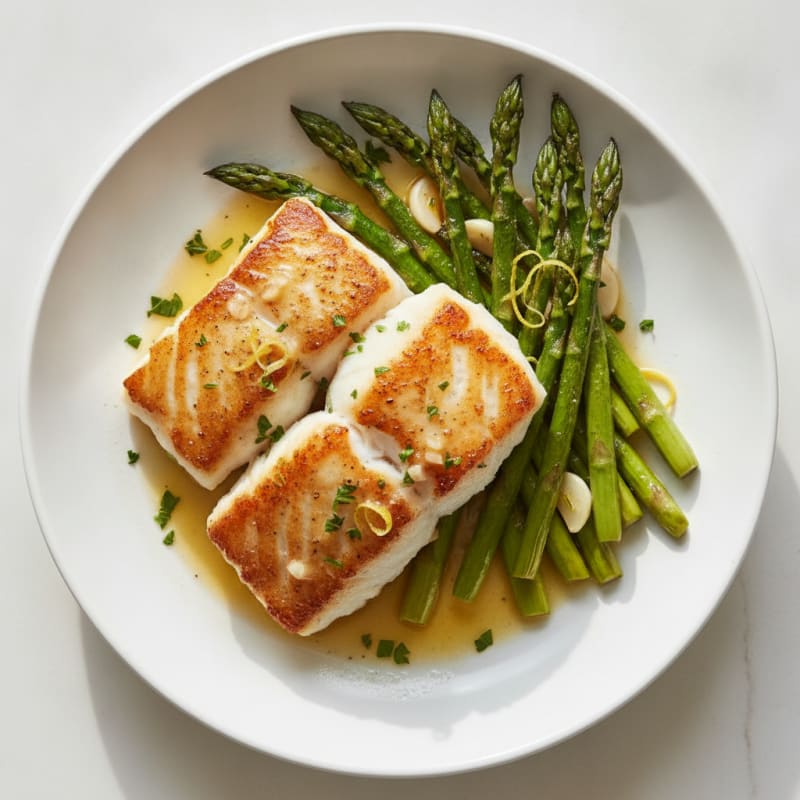 Seared Cod Fillet with Roasted Asparagus