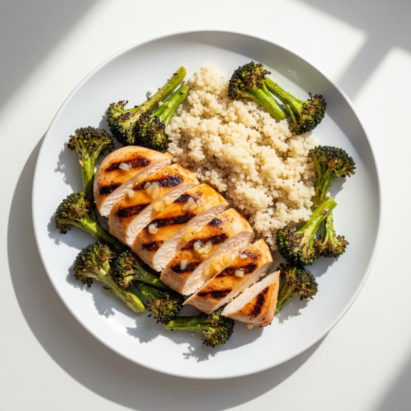 Grilled Lemon-Garlic Chicken Breast with Quinoa and Roasted Broccoli