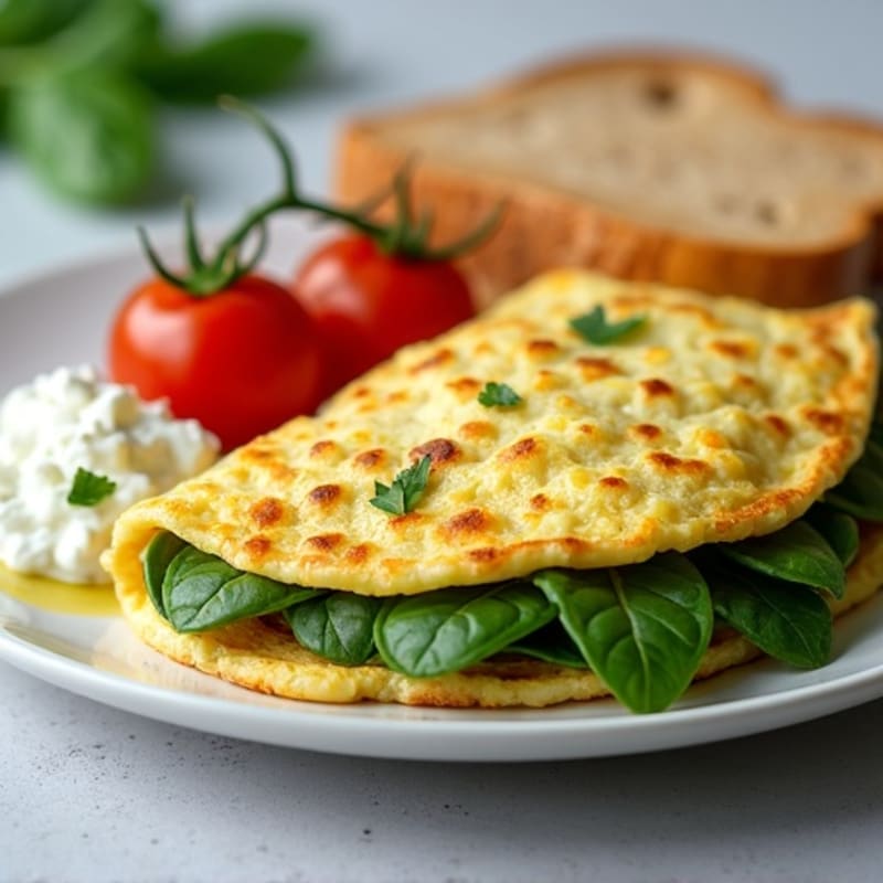 Egg White Spinach Omelette with Cottage Cheese and Cherry Tomatoes