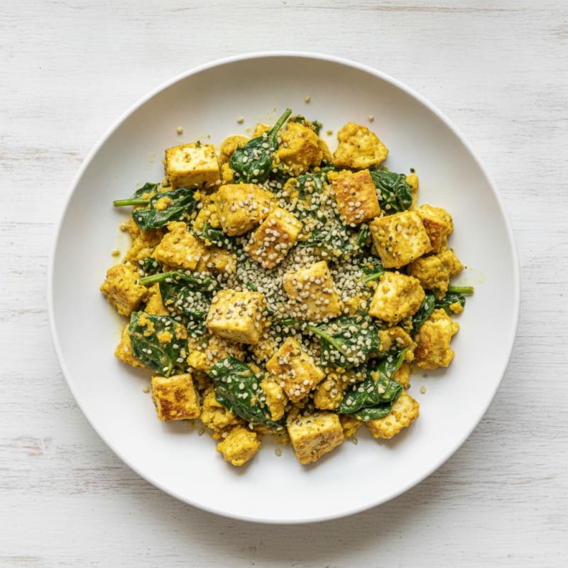 Silky Tofu Scramble with Spinach and Hemp Seeds