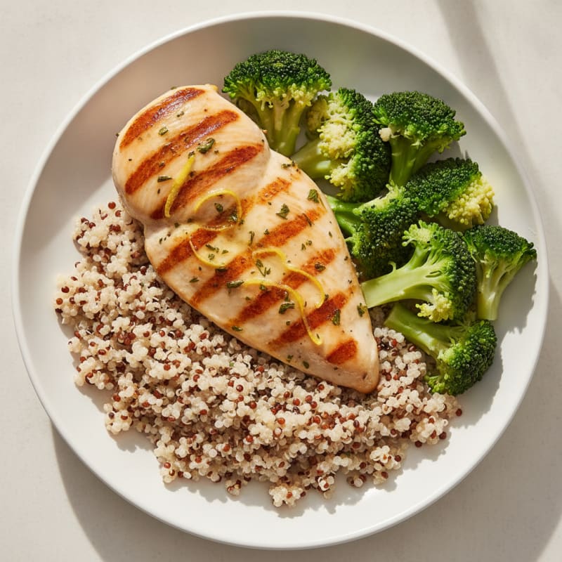 Grilled Chicken Breast with Quinoa and Steamed Broccoli