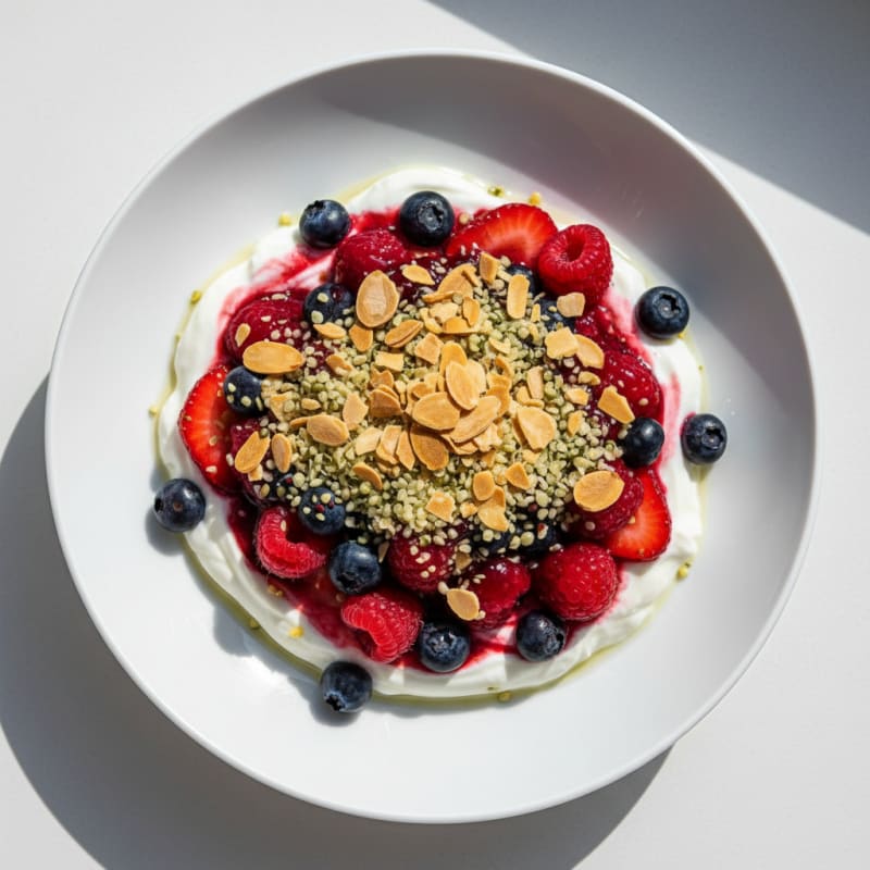 Greek Yogurt Protein Parfait with Mixed Berries and Almonds