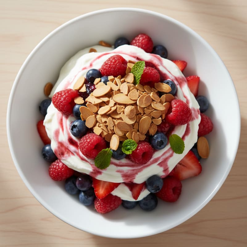 Greek Yogurt Protein Parfait with Mixed Berries and Almonds
