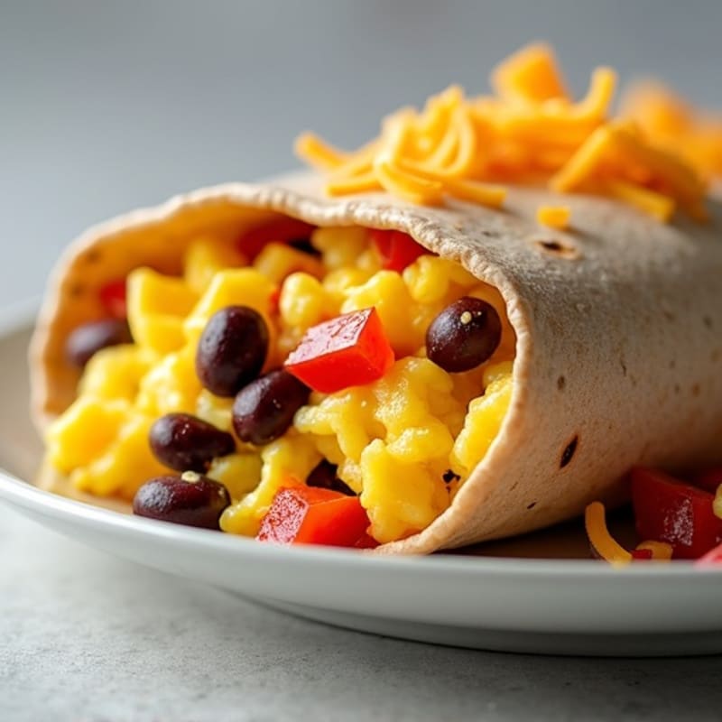 Hearty Scrambled Egg and Black Bean Whole Wheat Burrito