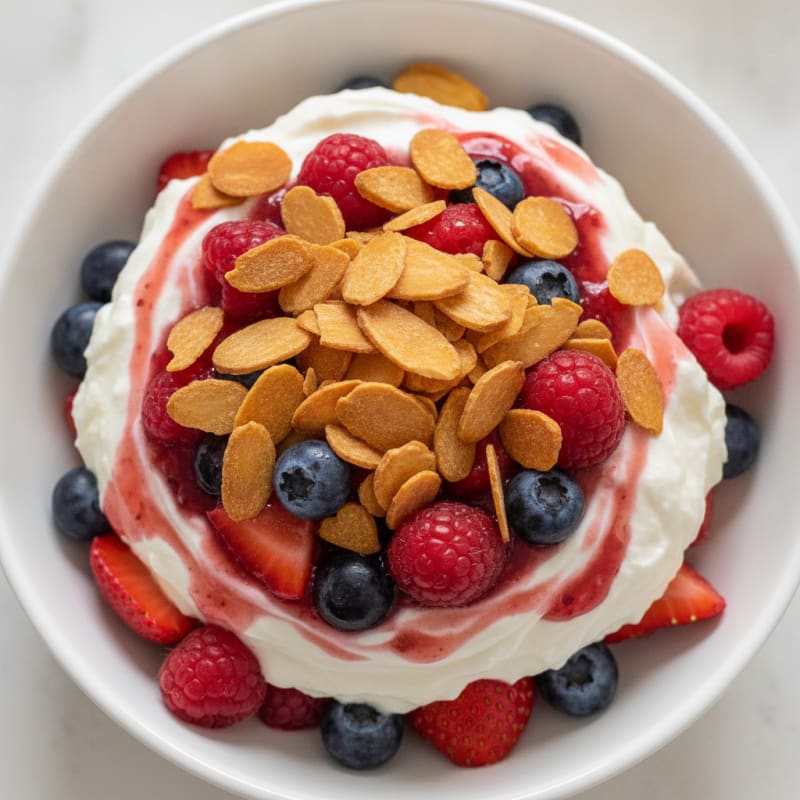 Greek Yogurt Protein Parfait with Mixed Berries and Almonds