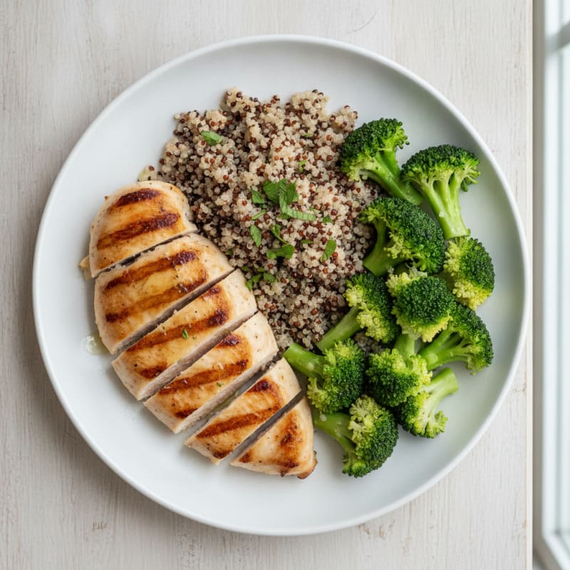 Grilled Chicken Breast with Quinoa and Steamed Broccoli