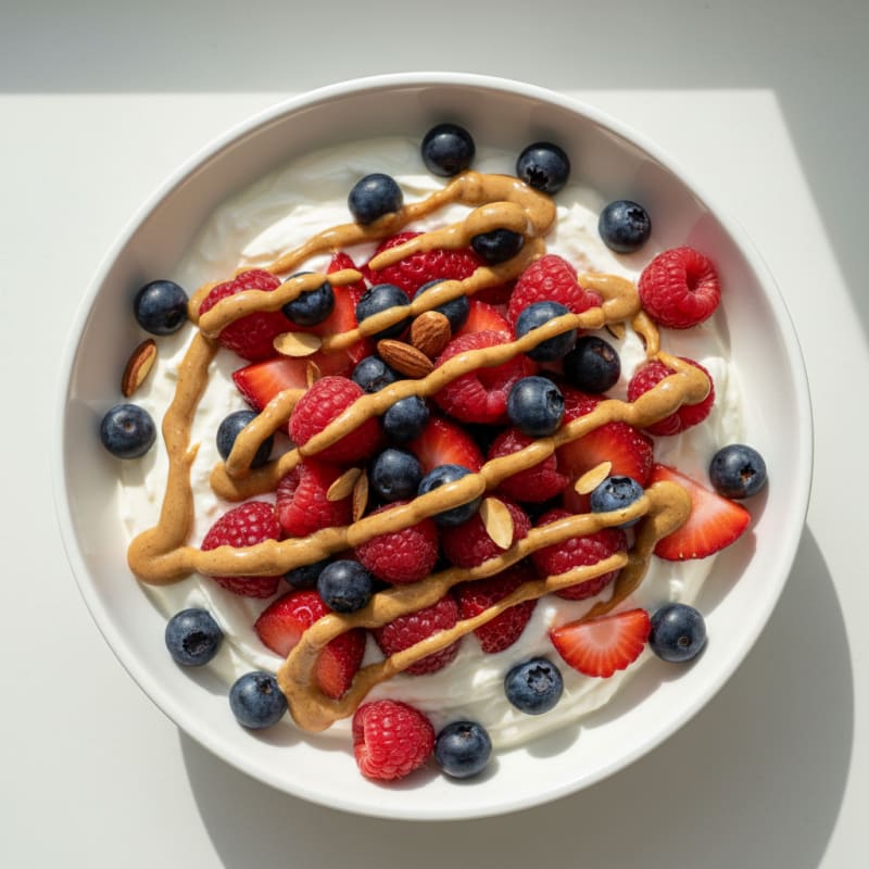 Greek Yogurt Protein Parfait with Mixed Berries and Almond Butter