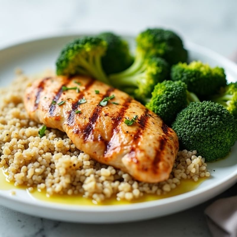 Grilled Chicken Breast with Quinoa and Roasted Broccoli