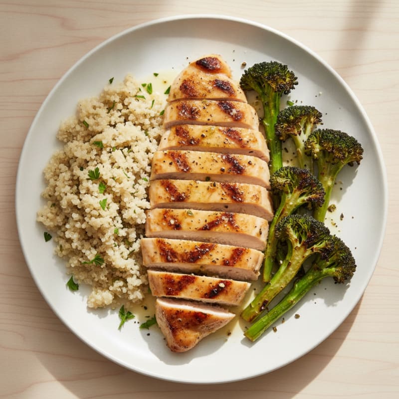 Grilled Chicken Breast with Quinoa and Roasted Broccoli