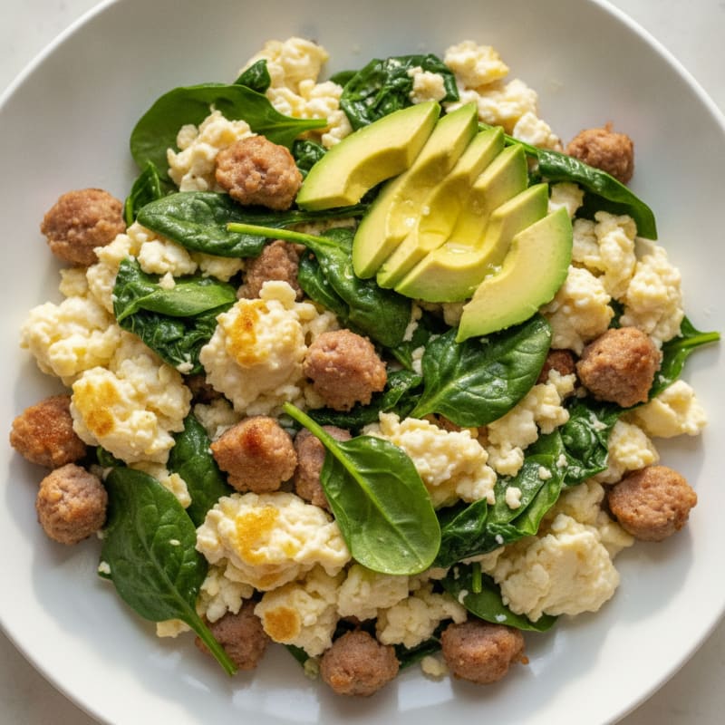 Egg White and Turkey Sausage Scramble with Spinach